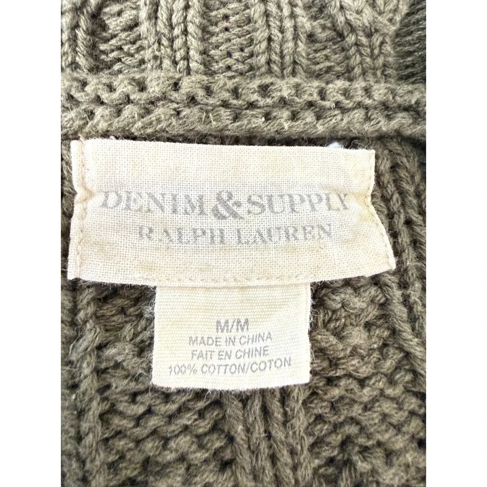 Denim & Supply‎ Womens Sweater Cropped Cable Knit Shawl Collar Olive Green Med